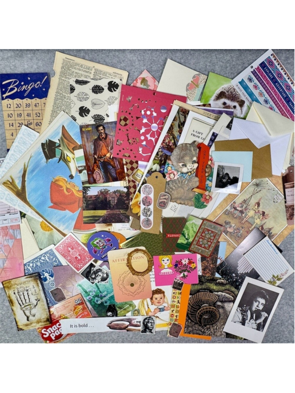 2 LBS Ephemera & Junk Journal Supply Lot Vintage New & Handmade Mystery Pack